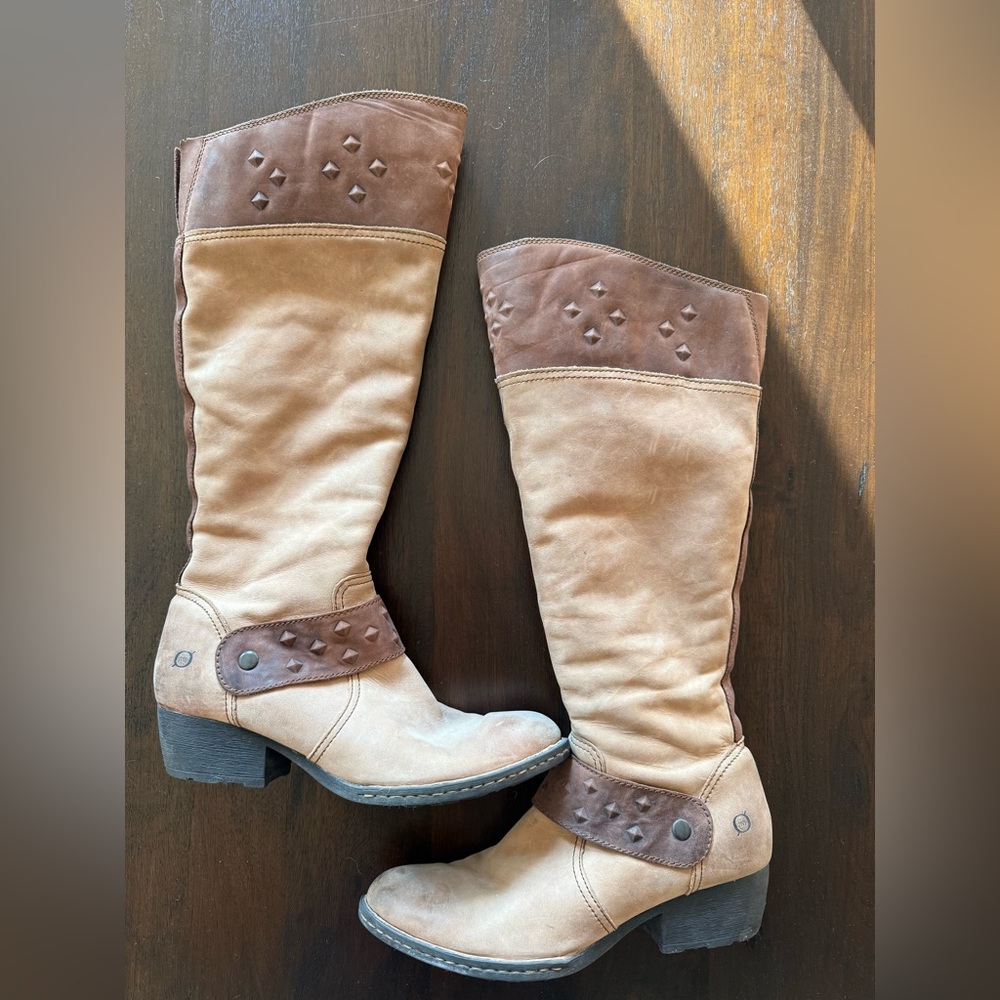 Born Tan and Brown Over the Knee Boots